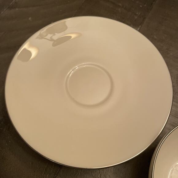 Olympia Platinum by Lenox Flat Cup & Saucer Set of 4 USA White w/ Silver Rim - Picture 8 of 10